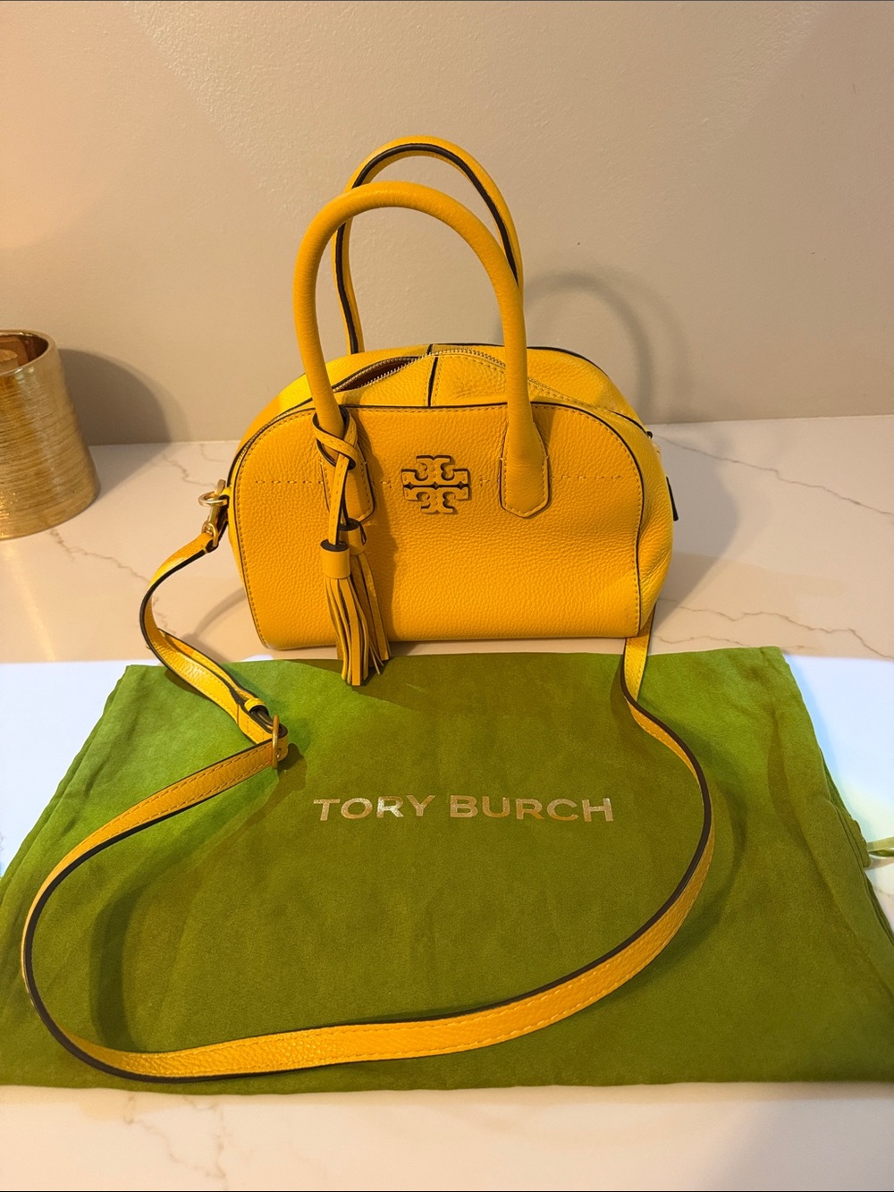 Tory Burch Bright Yellow Pebbled Leather Dome Crossbody